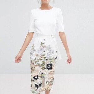 Ted Baker Layli Gem Garden Bodycon Dress Ivory Floral Size 3 (US 8)